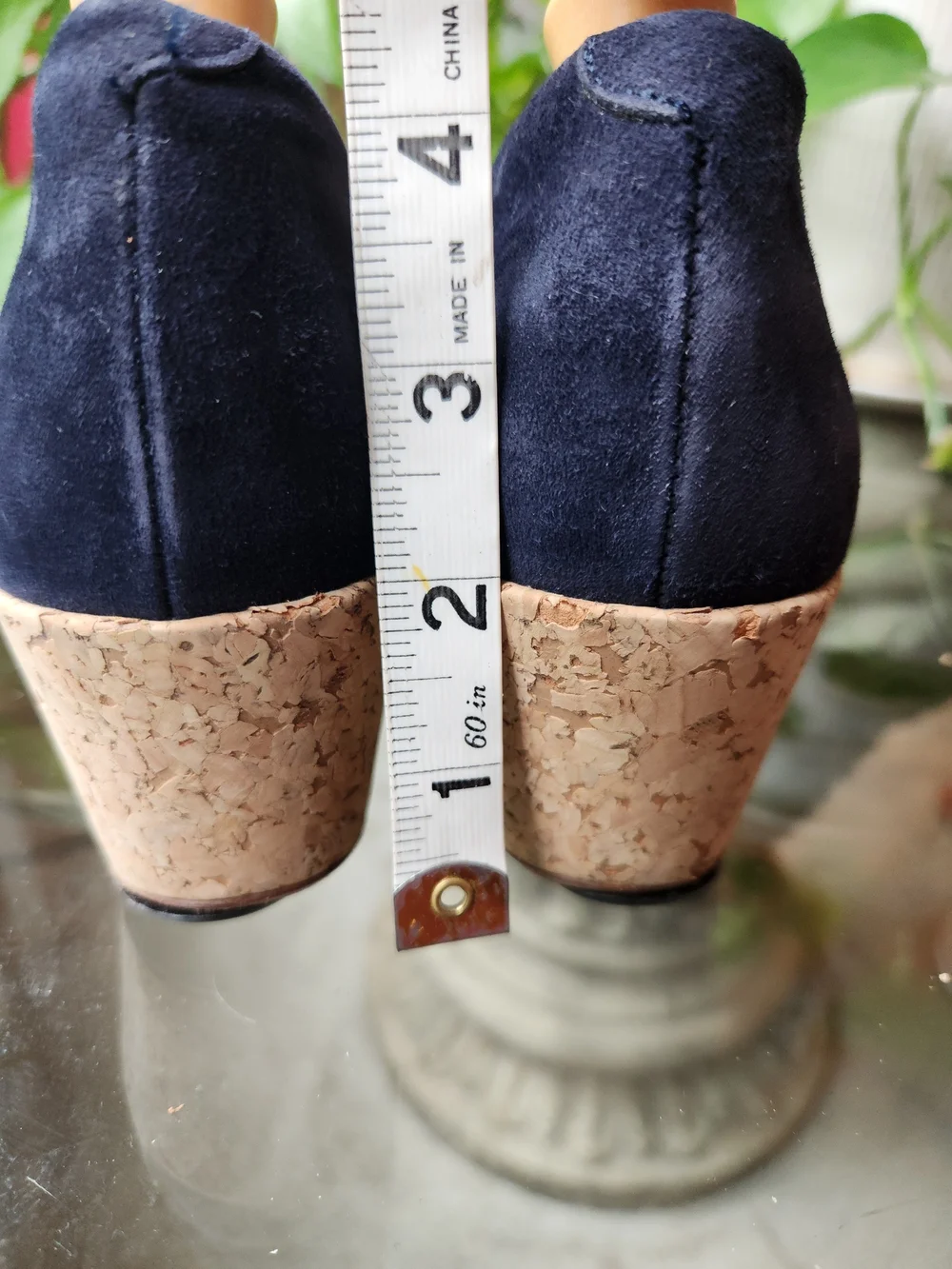 Brooks Brothers Women 9 Navy Blue Suede  Round Toe Cork Wedge Pump Made In Spain